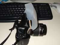 Gallon-milk-bottle flash diffuser in place (DO NOT close the flash with this in-place; the rubber bands interfere with the flash pop-up mechanism)